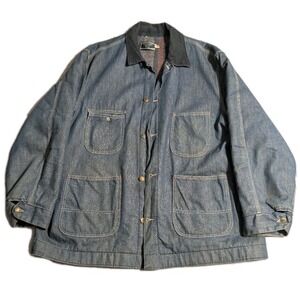 Vintage 70s Sears Blanket Lined Denim Chore Coat Barn Jacket XXL 3XL USA
